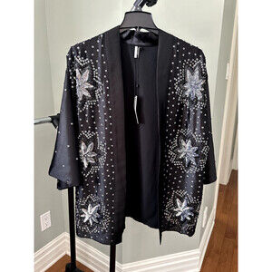 Topshop Luxury Star Embroidered Kimono Jacket In Black Size 8 US $190